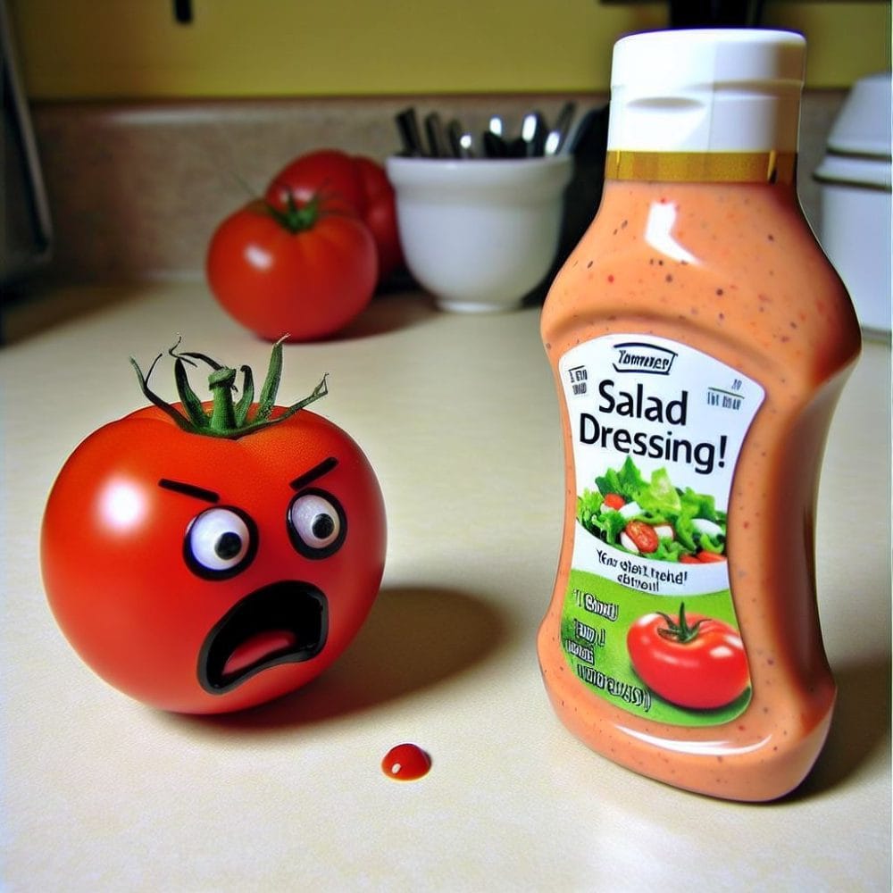 Tomato scared of salad dressing