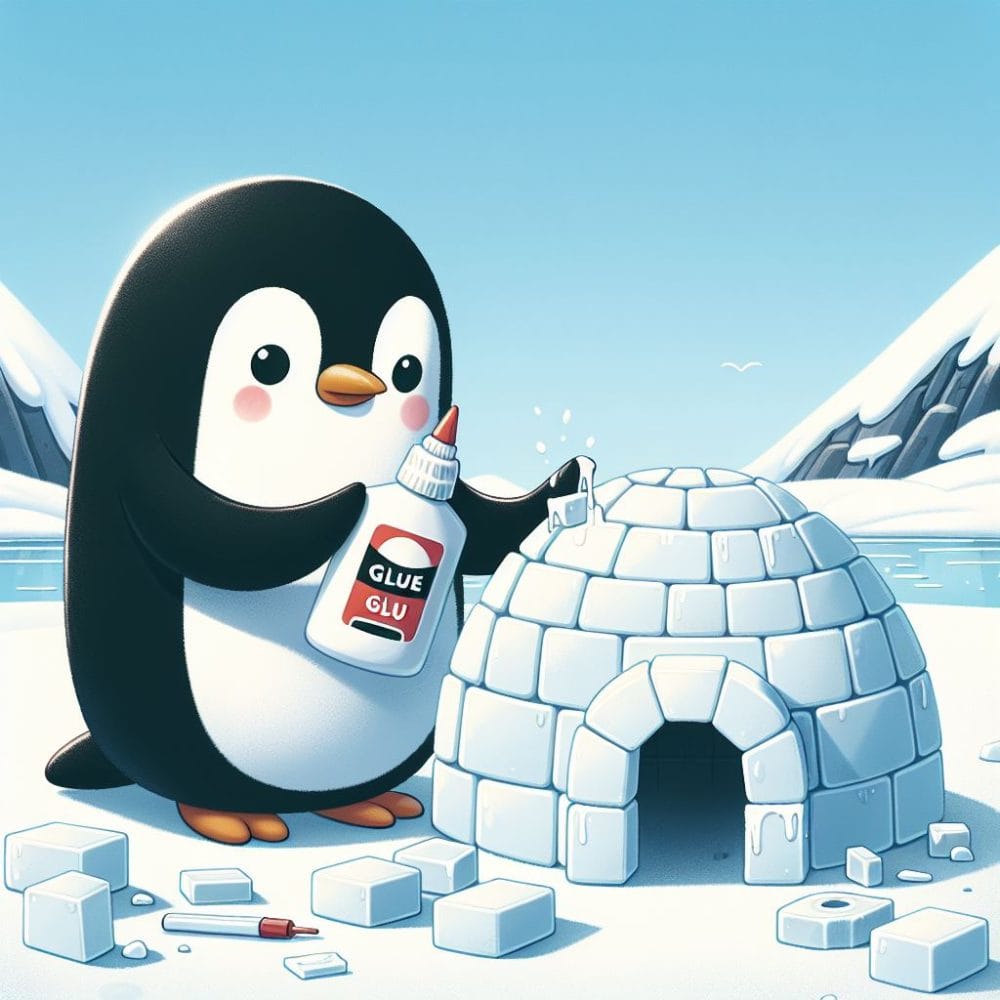 Penguin gluing his Igloo