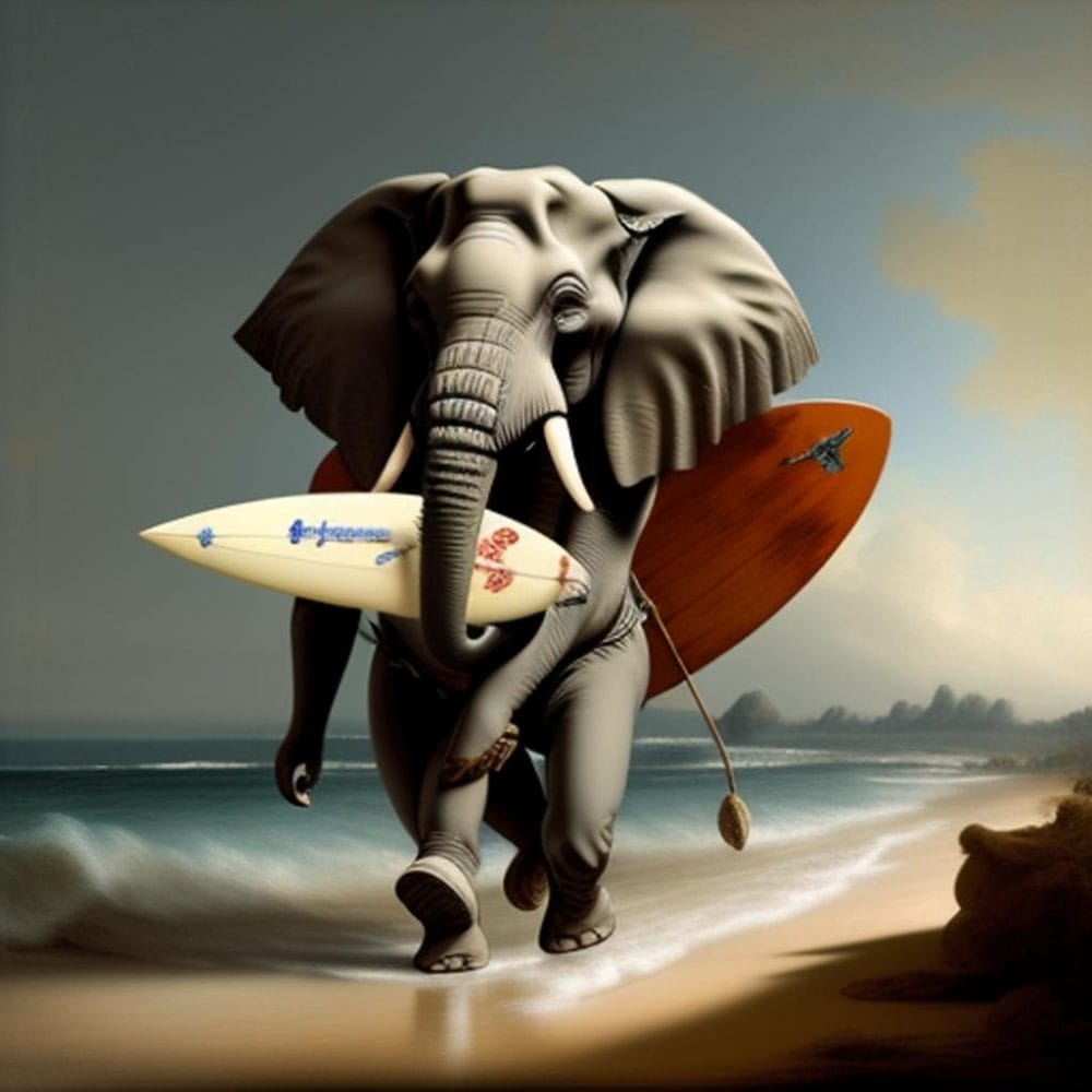 Elephant with surfboards